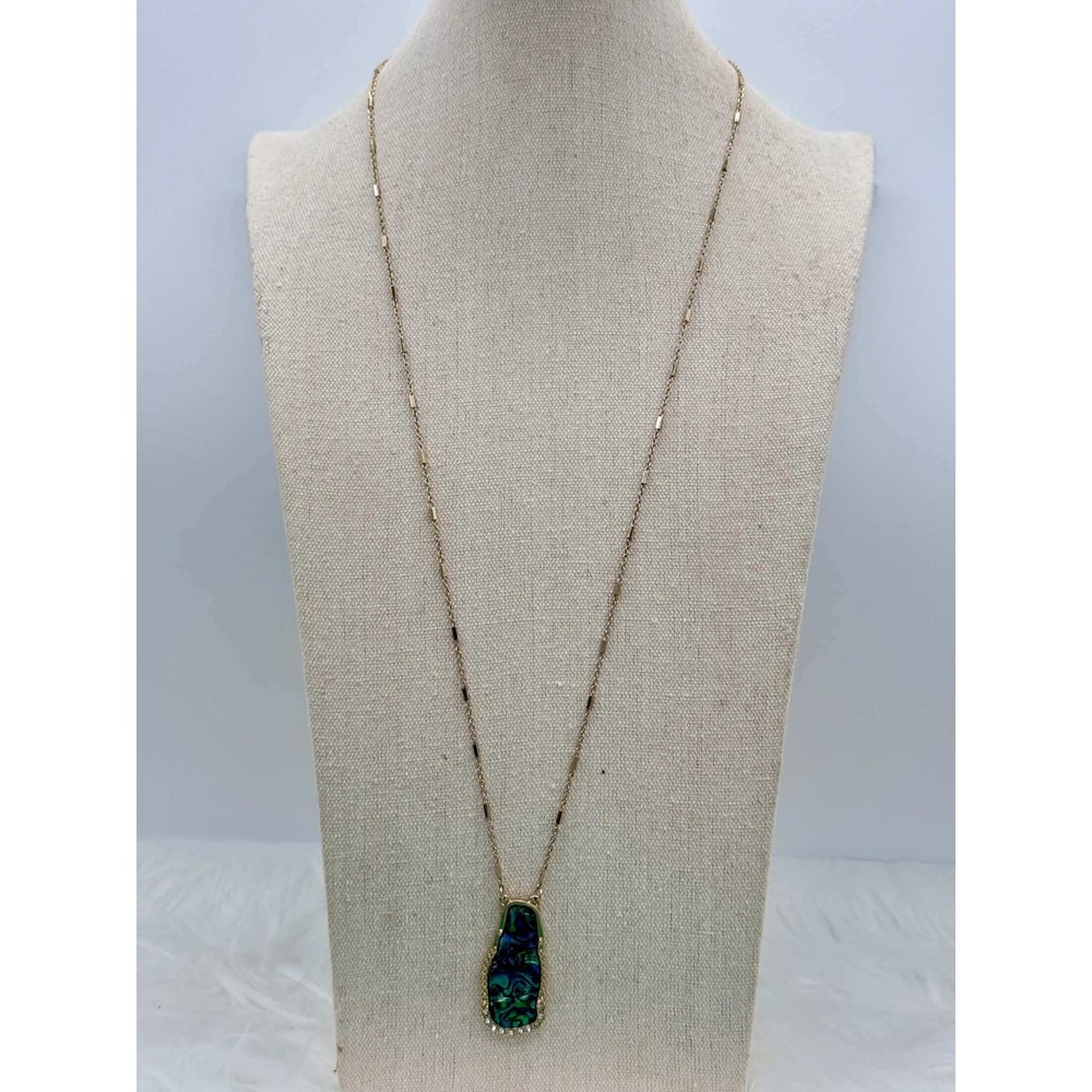 Park Lane Gold Tone Abalone Shell Pendant Necklace Long Station Chain